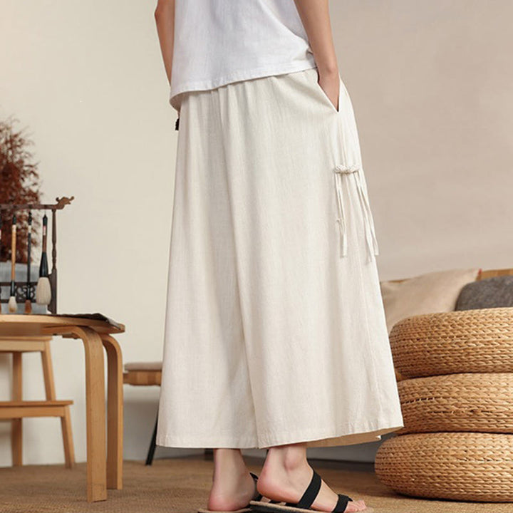 Buddha Stones Pantalon d'été uni pour homme, taille élastique, jambes larges et poches - image 1