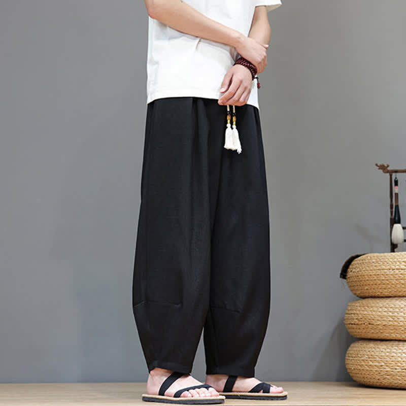 Buddha Stones Pantalon sarouel d'été pour homme, à taille élastique et cordon de serrage, avec poches - image 27
