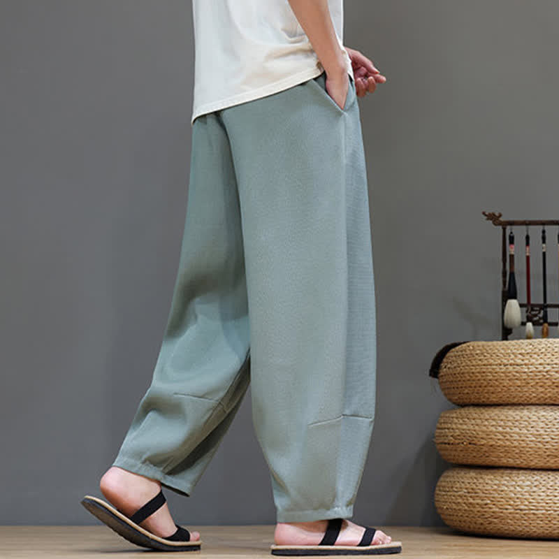 Buddha Stones Pantalon sarouel d'été pour homme, à taille élastique et cordon de serrage, avec poches - image 4