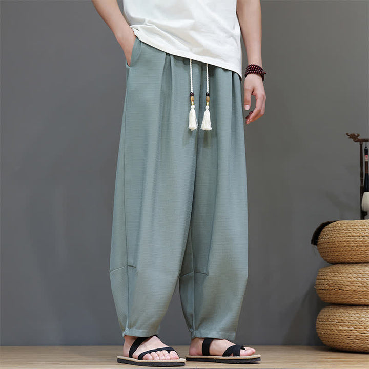 Buddha Stones Pantalon sarouel d'été pour homme, à taille élastique et cordon de serrage, avec poches - CadetBlue - US/UK/AU46，EU56 (5XL) - image 0