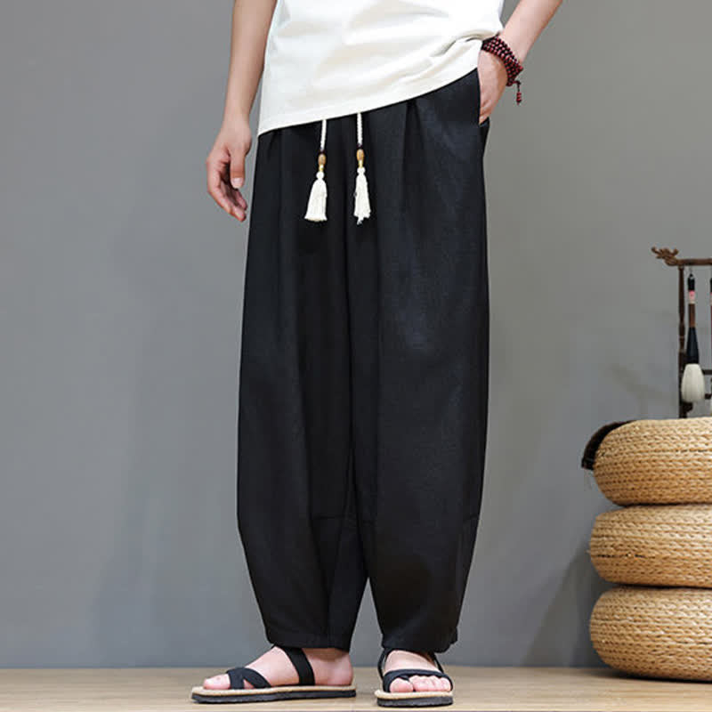 Buddha Stones Pantalon sarouel d'été pour homme, à taille élastique et cordon de serrage, avec poches - image 26