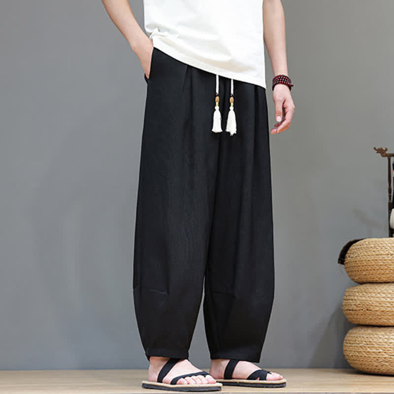 Buddha Stones Pantalon sarouel d'été pour homme, à taille élastique et cordon de serrage, avec poches - image 20