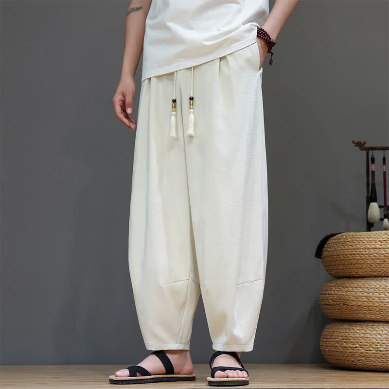 Buddha Stones Pantalon sarouel d'été pour homme, à taille élastique et cordon de serrage, avec poches - image 11
