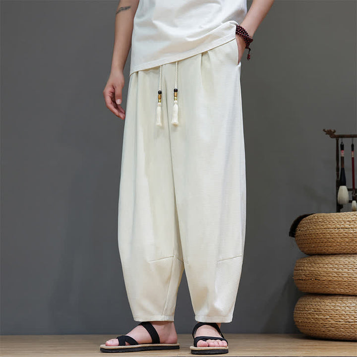 Buddha Stones Pantalon sarouel d'été pour homme, à taille élastique et cordon de serrage, avec poches - image 11