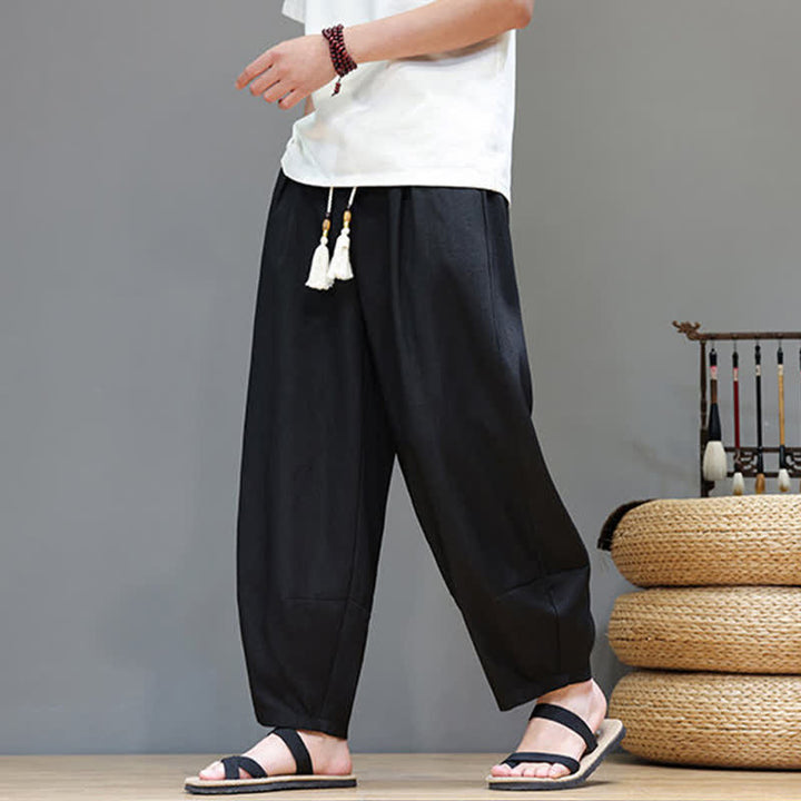 Buddha Stones Pantalon sarouel d'été pour homme, à taille élastique et cordon de serrage, avec poches - image 21