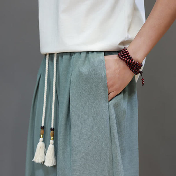 Buddha Stones Pantalon sarouel d'été pour homme, à taille élastique et cordon de serrage, avec poches - image 8