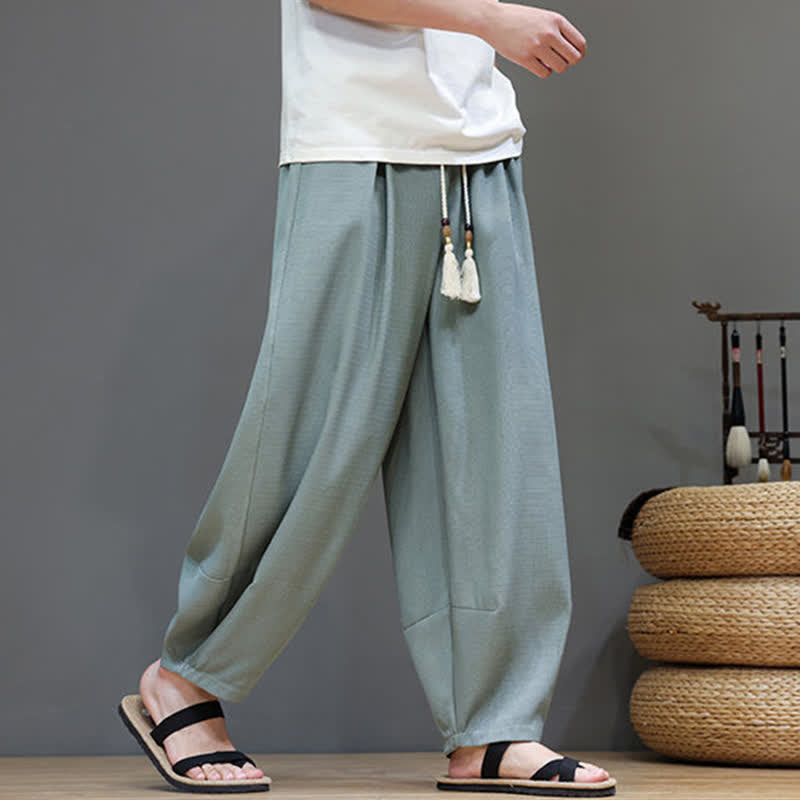 Buddha Stones Pantalon sarouel d'été pour homme, à taille élastique et cordon de serrage, avec poches - image 3