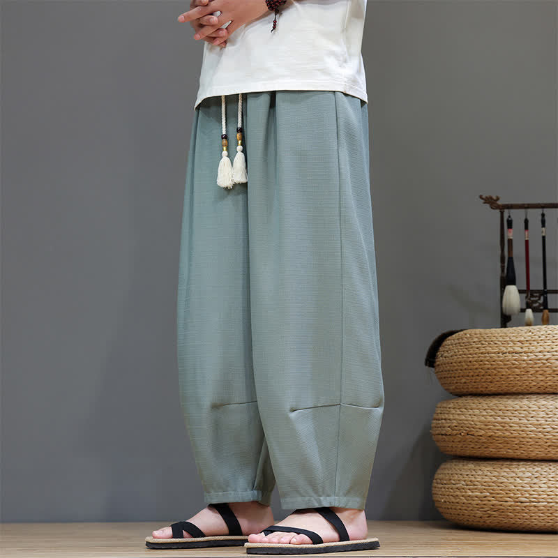 Buddha Stones Pantalon sarouel d'été pour homme, à taille élastique et cordon de serrage, avec poches - image 2