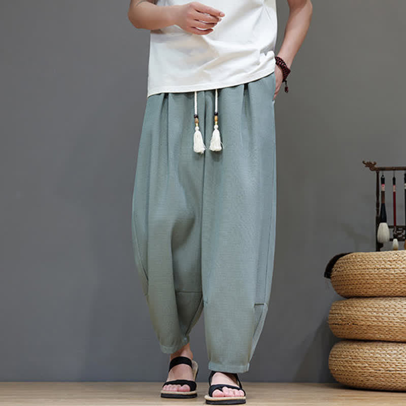 Buddha Stones Pantalon sarouel d'été pour homme, à taille élastique et cordon de serrage, avec poches - image 5