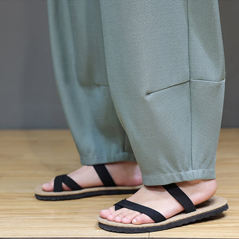 Buddha Stones Pantalon sarouel d'été pour homme, à taille élastique et cordon de serrage, avec poches - image 9