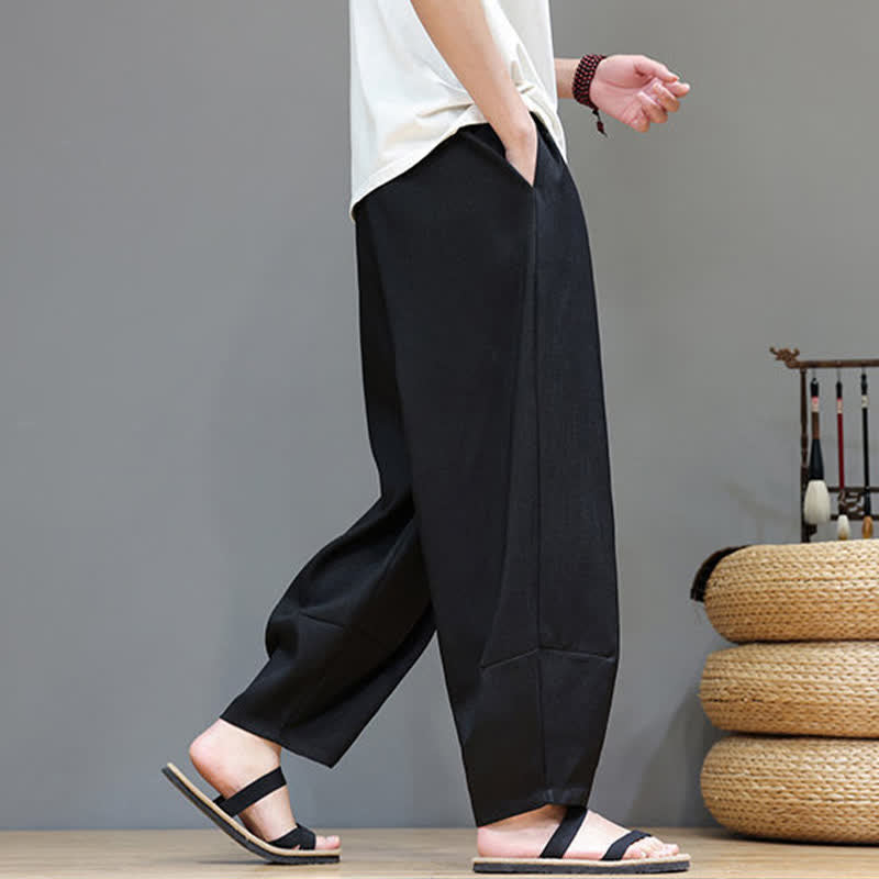 Buddha Stones Pantalon sarouel d'été pour homme, à taille élastique et cordon de serrage, avec poches - image 22