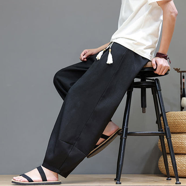 Buddha Stones Pantalon sarouel d'été pour homme, à taille élastique et cordon de serrage, avec poches - image 28