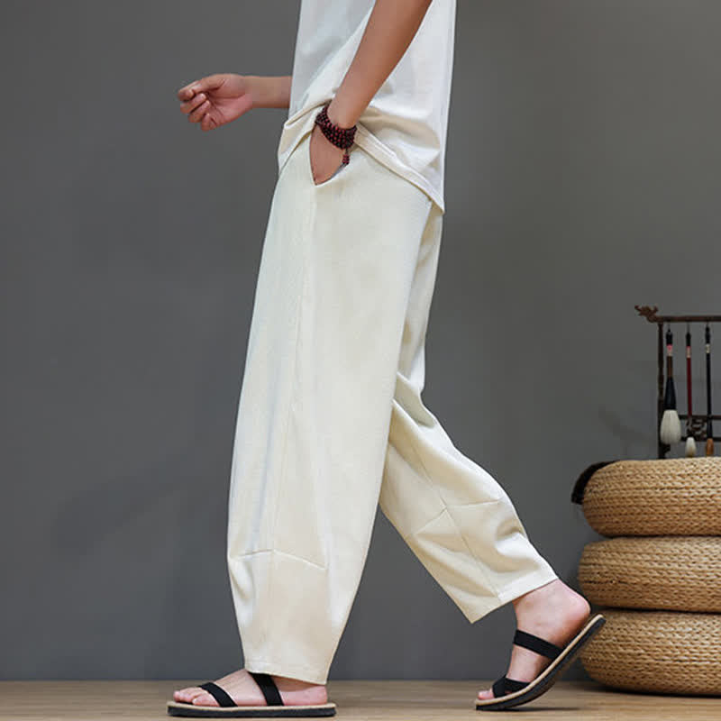 Buddha Stones Pantalon sarouel d'été pour homme, à taille élastique et cordon de serrage, avec poches - image 12