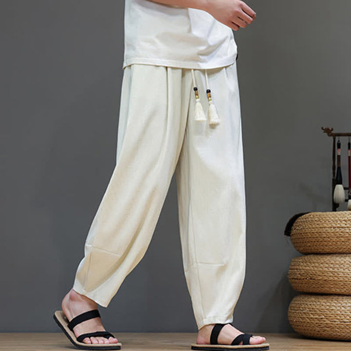 Buddha Stones Pantalon sarouel d'été pour homme, à taille élastique et cordon de serrage, avec poches - image 17