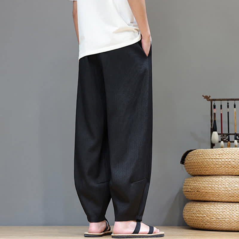 Buddha Stones Pantalon sarouel d'été pour homme, à taille élastique et cordon de serrage, avec poches - image 25