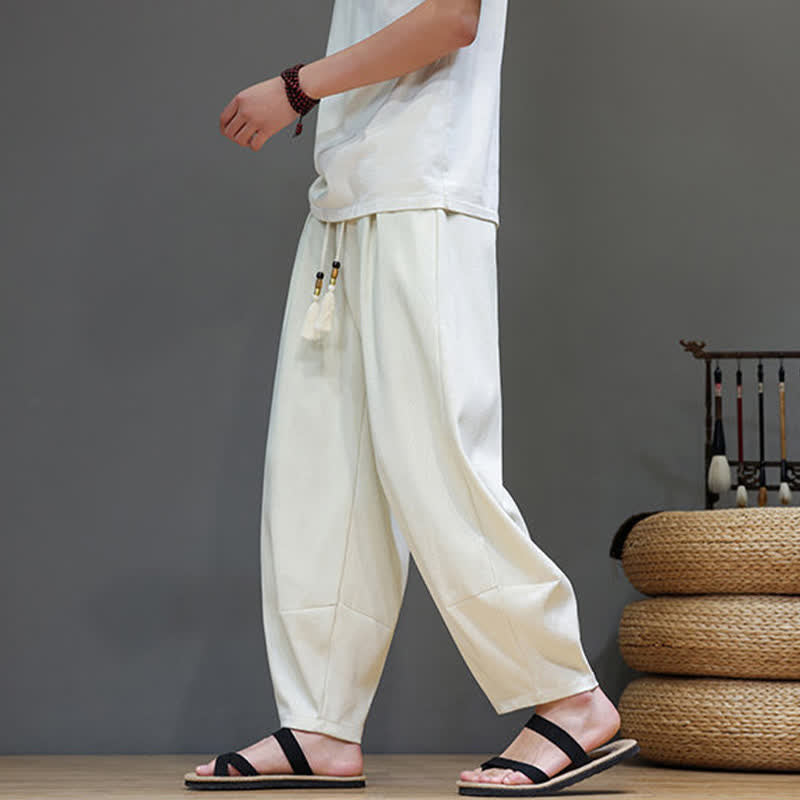 Buddha Stones Pantalon sarouel d'été pour homme, à taille élastique et cordon de serrage, avec poches - image 15