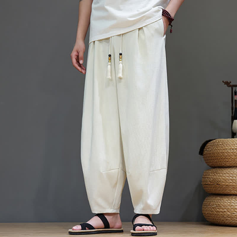 Buddha Stones Pantalon sarouel d'été pour homme, à taille élastique et cordon de serrage, avec poches - image 14