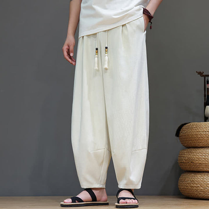 Buddha Stones Pantalon sarouel d'été pour homme, à taille élastique et cordon de serrage, avec poches - image 14