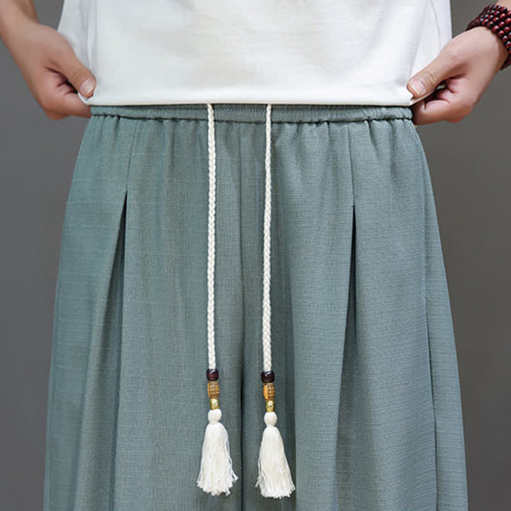 Buddha Stones Pantalon sarouel d'été pour homme, à taille élastique et cordon de serrage, avec poches - image 7