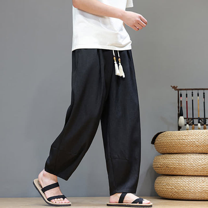 Buddha Stones Pantalon sarouel d'été pour homme, à taille élastique et cordon de serrage, avec poches - image 24