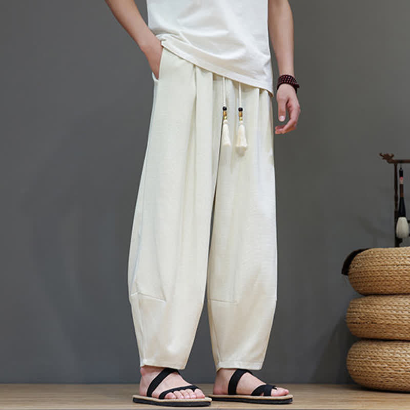 Buddha Stones Pantalon sarouel d'été pour homme, à taille élastique et cordon de serrage, avec poches - image 13
