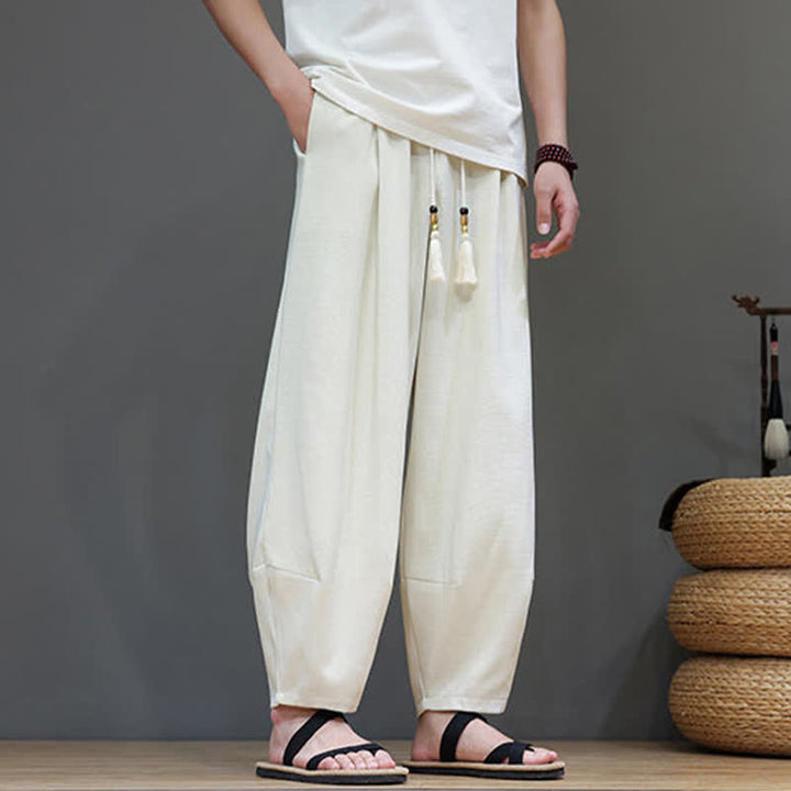 Buddha Stones Pantalon sarouel d'été pour homme, à taille élastique et cordon de serrage, avec poches - image 13