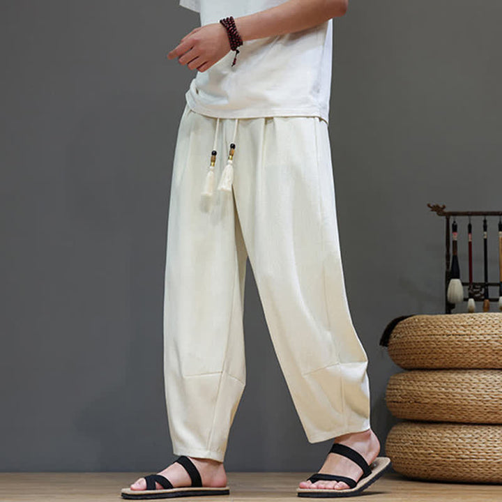 Buddha Stones Pantalon sarouel d'été pour homme, à taille élastique et cordon de serrage, avec poches - image 16