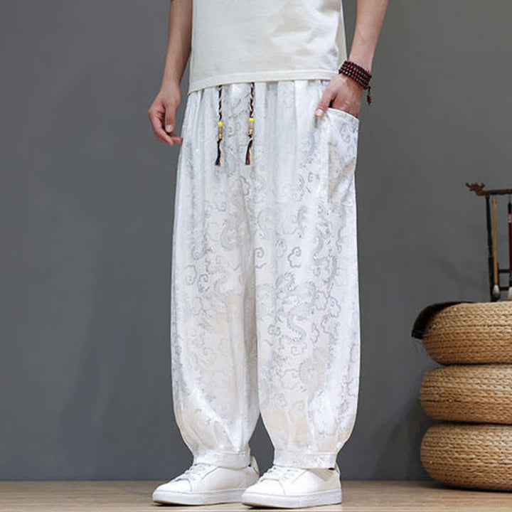 Buddha Stones Pantalon harem d'été pour homme, à taille élastique, motif nuage et cordon de serrage, avec poches - image 17