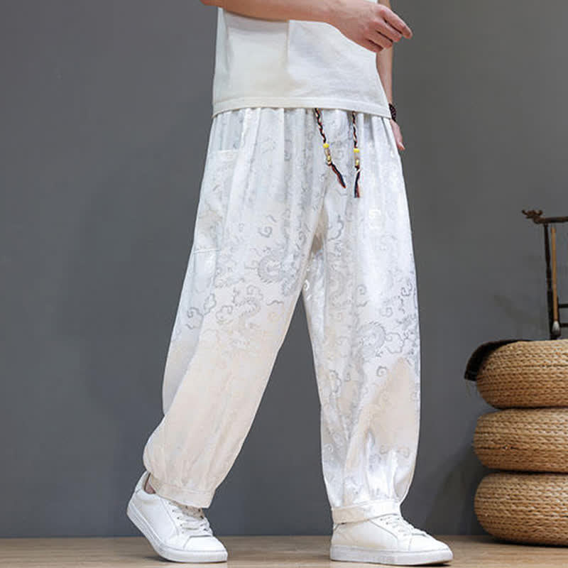 Buddha Stones Pantalon harem d'été pour homme, à taille élastique, motif nuage et cordon de serrage, avec poches - image 16
