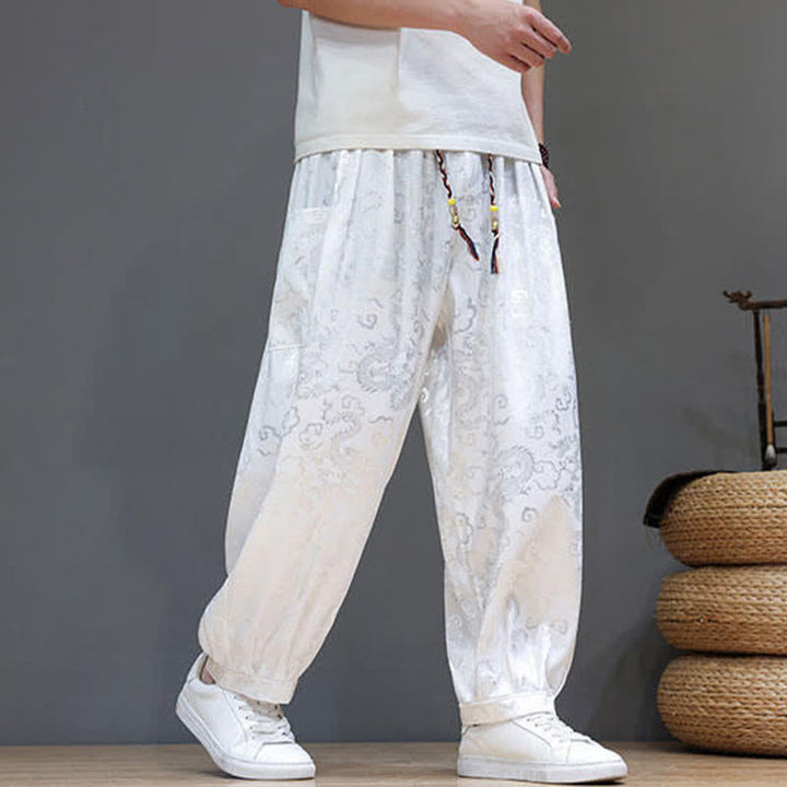 Buddha Stones Pantalon harem d'été pour homme, à taille élastique, motif nuage et cordon de serrage, avec poches - image 16