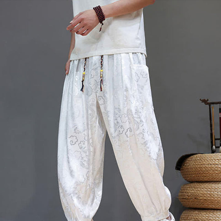 Buddha Stones Pantalon harem d'été pour homme, à taille élastique, motif nuage et cordon de serrage, avec poches - image 13