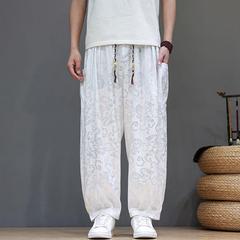 Buddha Stones Pantalon harem d'été pour homme, à taille élastique, motif nuage et cordon de serrage, avec poches - WhiteSmoke - US/UK/AU46，EU56 (5XL) - image 18