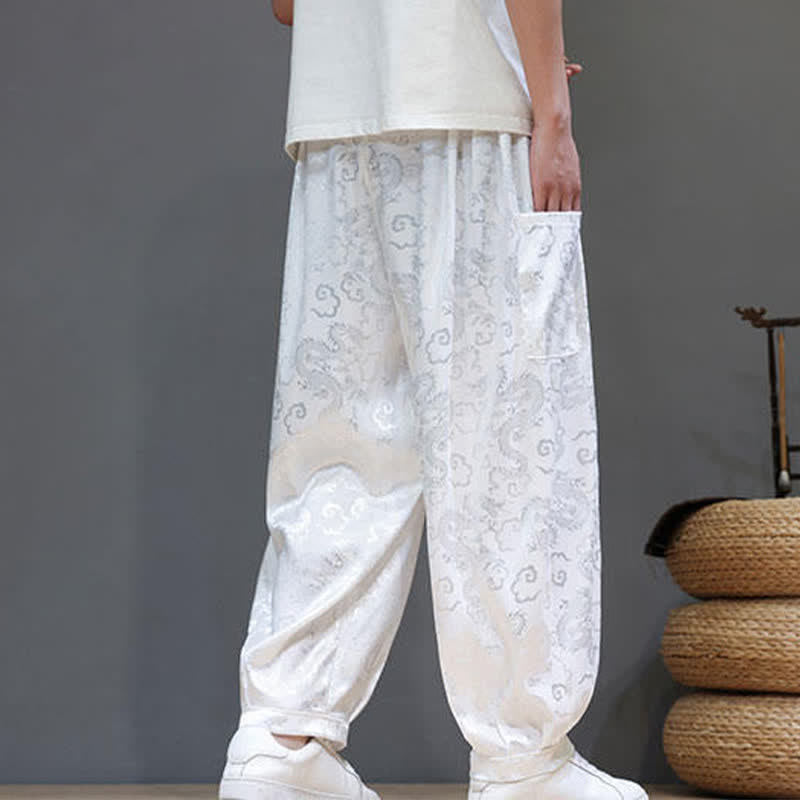 Buddha Stones Pantalon harem d'été pour homme, à taille élastique, motif nuage et cordon de serrage, avec poches - image 15