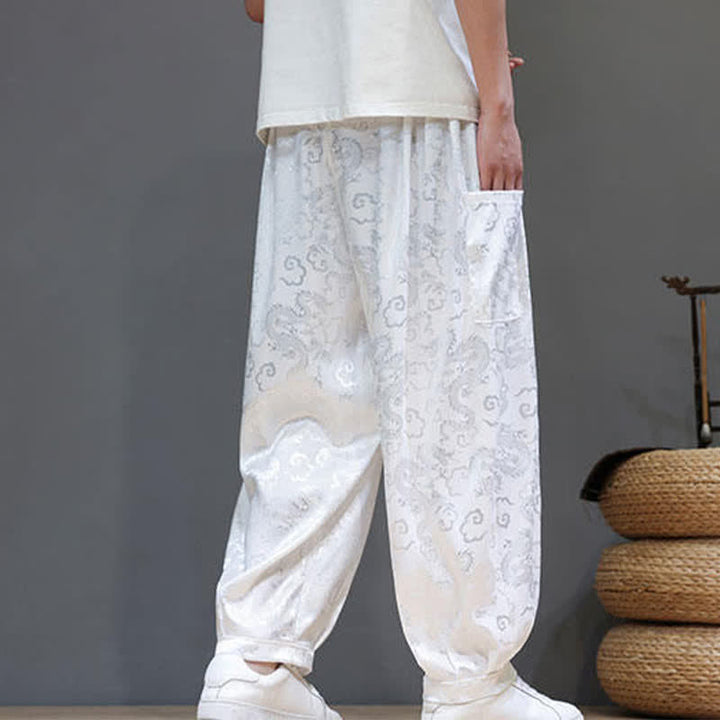 Buddha Stones Pantalon harem d'été pour homme, à taille élastique, motif nuage et cordon de serrage, avec poches - image 15