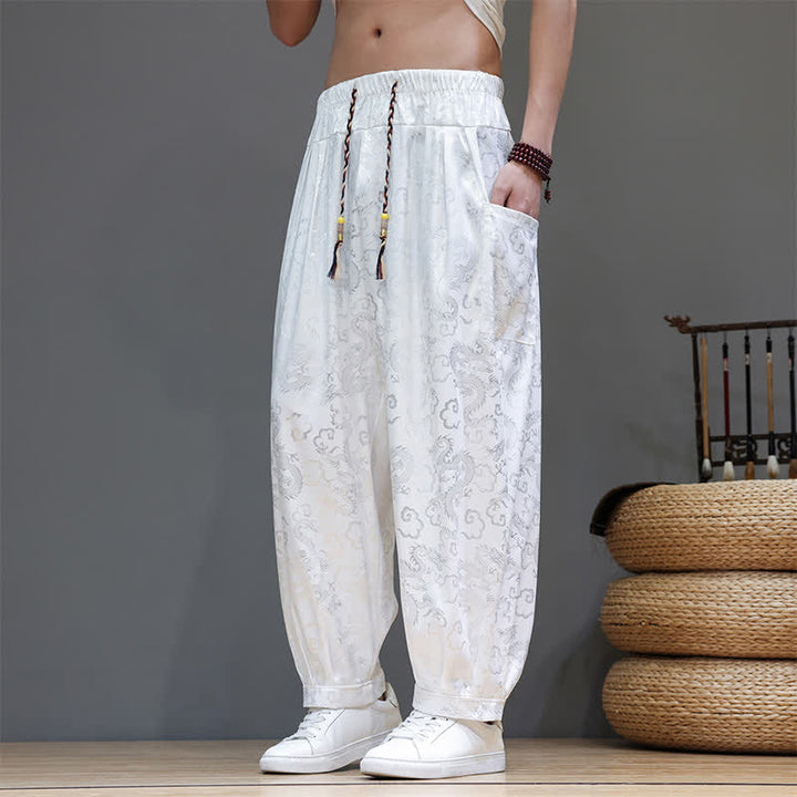 Buddha Stones Pantalon harem d'été pour homme, à taille élastique, motif nuage et cordon de serrage, avec poches - image 12