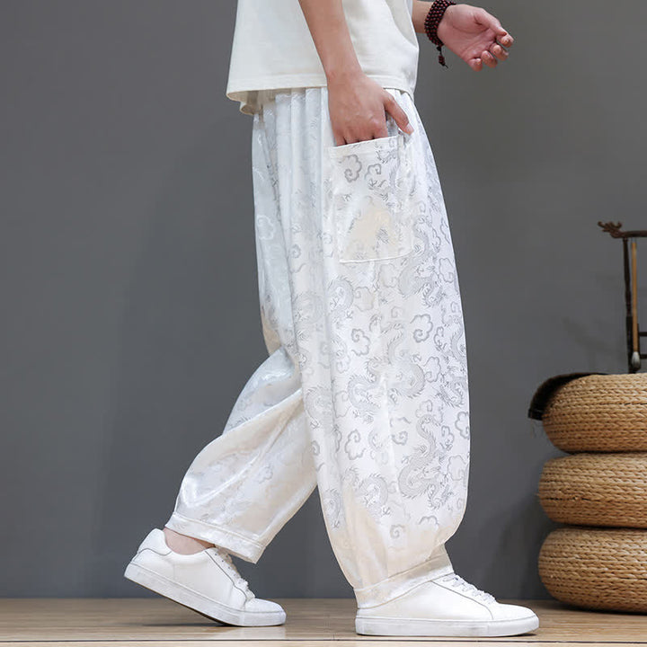 Buddha Stones Pantalon harem d'été pour homme, à taille élastique, motif nuage et cordon de serrage, avec poches - image 20