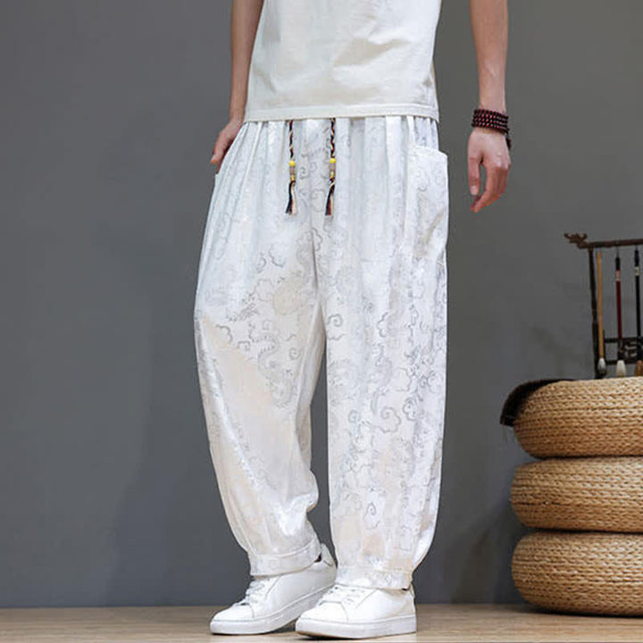 Buddha Stones Pantalon harem d'été pour homme, à taille élastique, motif nuage et cordon de serrage, avec poches - image 14