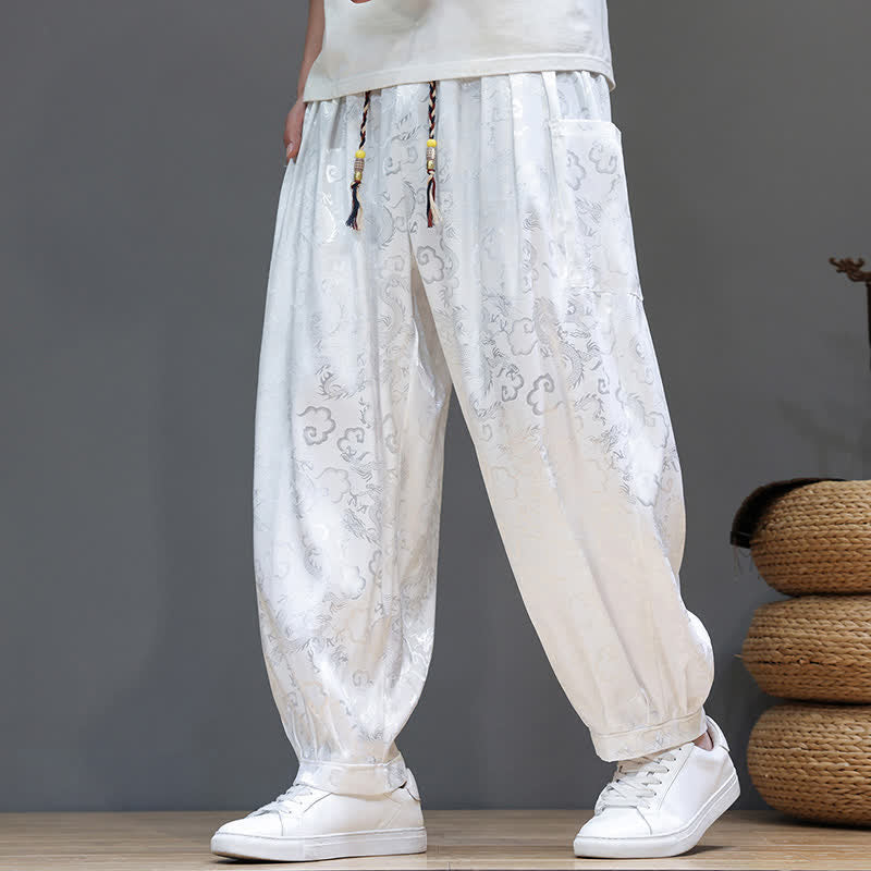 Buddha Stones Pantalon harem d'été pour homme, à taille élastique, motif nuage et cordon de serrage, avec poches - image 19