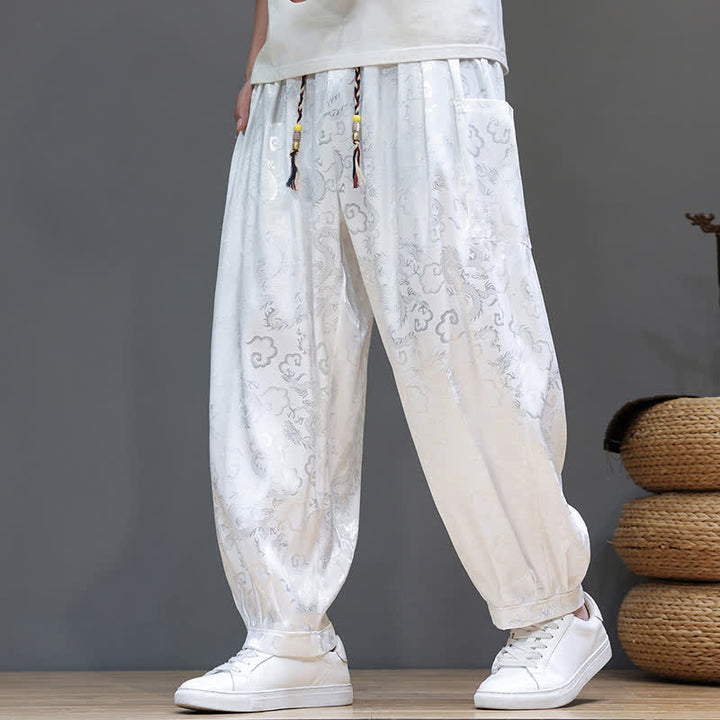 Buddha Stones Pantalon harem d'été pour homme, à taille élastique, motif nuage et cordon de serrage, avec poches - image 19