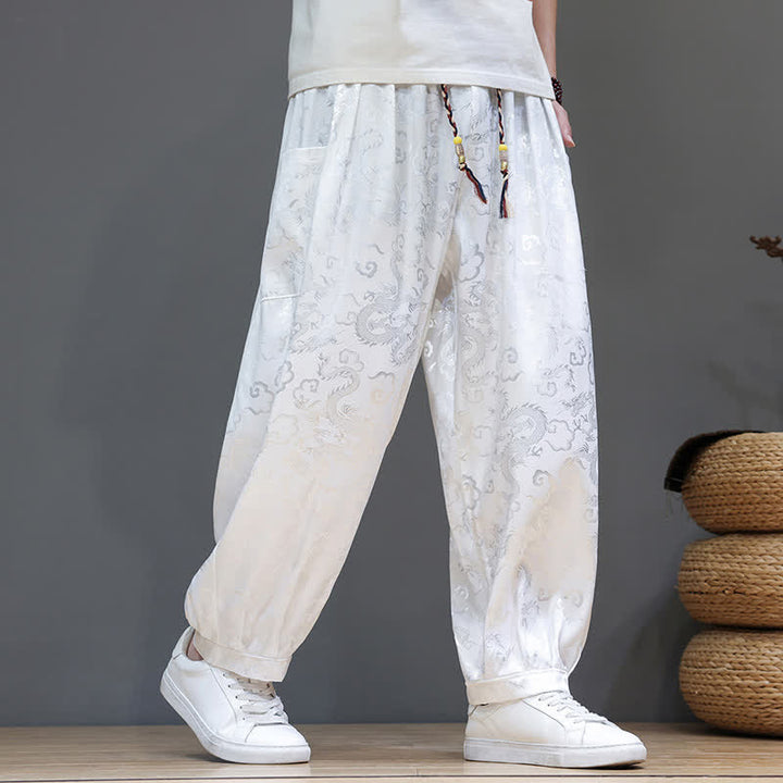 Buddha Stones Pantalon harem d'été pour homme, à taille élastique, motif nuage et cordon de serrage, avec poches - image 21