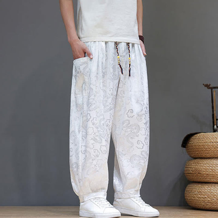 Buddha Stones Pantalon harem d'été pour homme, à taille élastique, motif nuage et cordon de serrage, avec poches - image 11