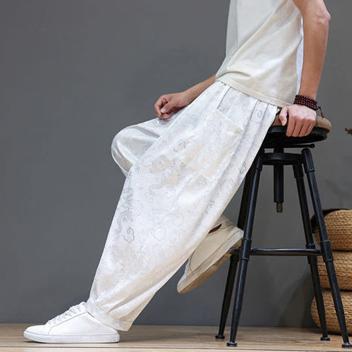 Buddha Stones Pantalon harem d'été pour homme, à taille élastique, motif nuage et cordon de serrage, avec poches - image 22