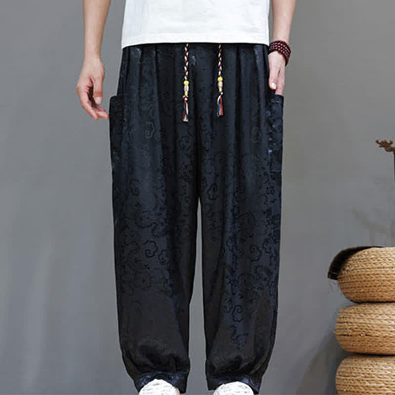 Buddha Stones Pantalon harem d'été pour homme, à taille élastique, motif nuage et cordon de serrage, avec poches - image 5