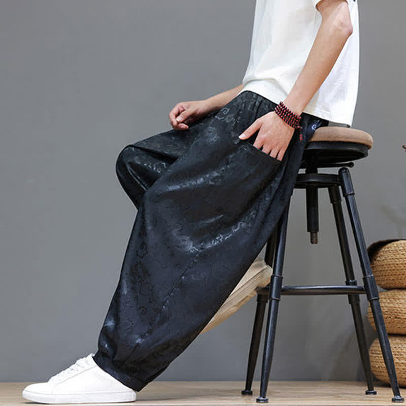 Buddha Stones Pantalon harem d'été pour homme, à taille élastique, motif nuage et cordon de serrage, avec poches - image 7