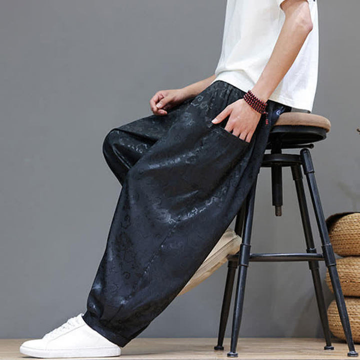 Buddha Stones Pantalon harem d'été pour homme, à taille élastique, motif nuage et cordon de serrage, avec poches - image 7