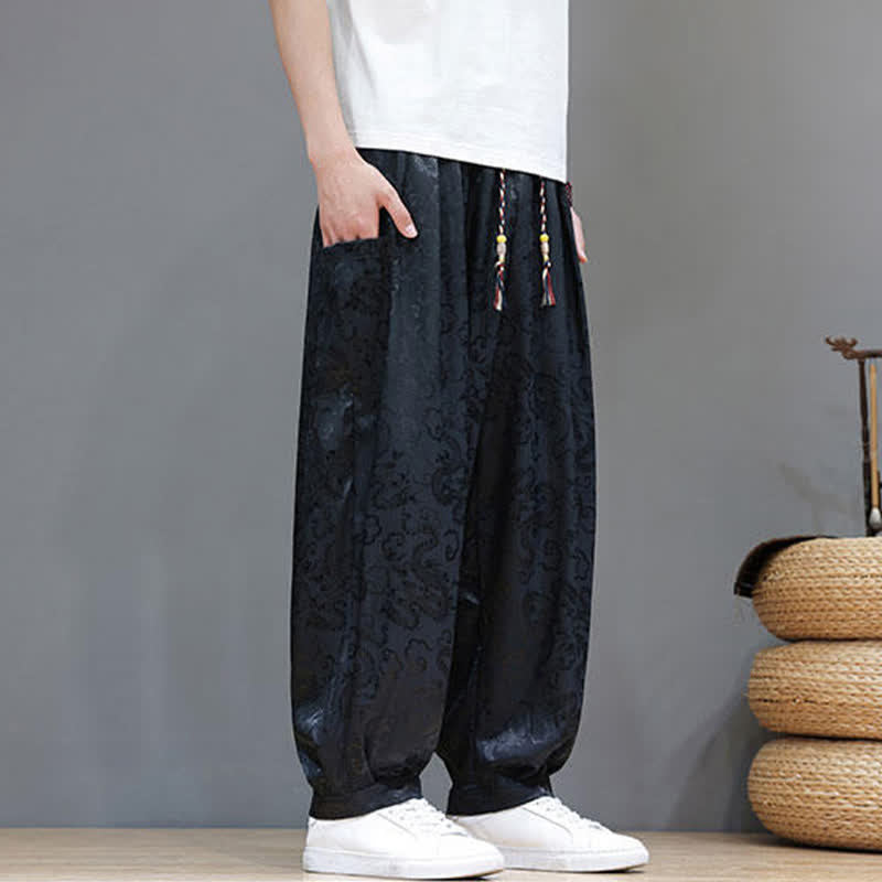 Buddha Stones Pantalon harem d'été pour homme, à taille élastique, motif nuage et cordon de serrage, avec poches - image 6