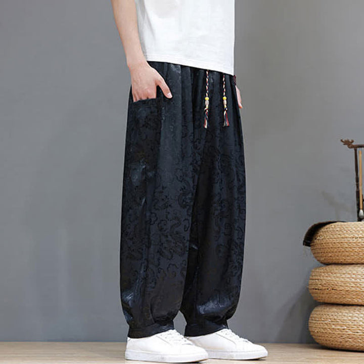 Buddha Stones Pantalon harem d'été pour homme, à taille élastique, motif nuage et cordon de serrage, avec poches - image 6