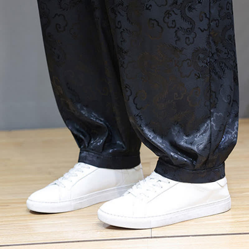 Buddha Stones Pantalon harem d'été pour homme, à taille élastique, motif nuage et cordon de serrage, avec poches - image 10
