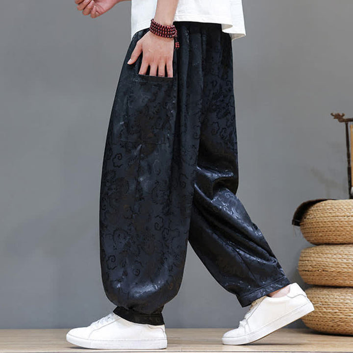Buddha Stones Pantalon harem d'été pour homme, à taille élastique, motif nuage et cordon de serrage, avec poches - image 3