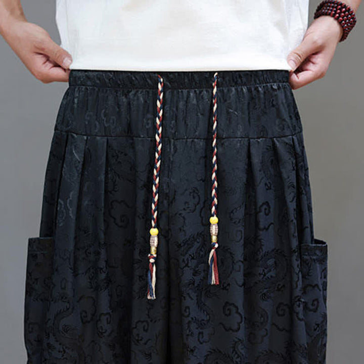 Buddha Stones Pantalon harem d'été pour homme, à taille élastique, motif nuage et cordon de serrage, avec poches - image 8